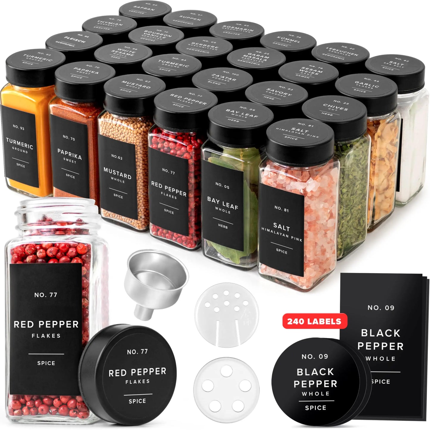 Glass Spice Jars With Stainless Steel Lids Labels And Funnel