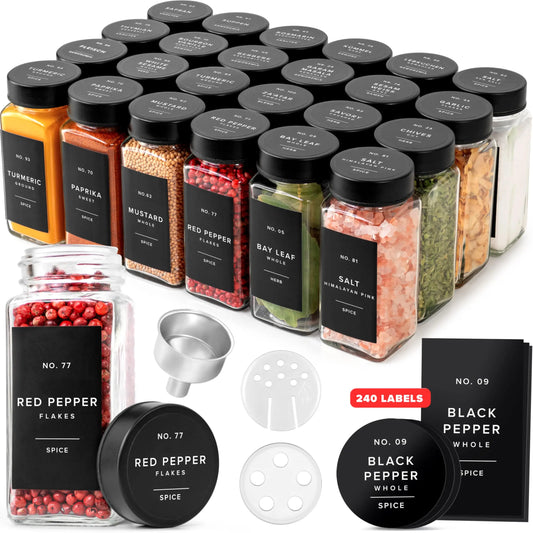 Glass Spice Jars With Stainless Steel Lids Labels And Funnel