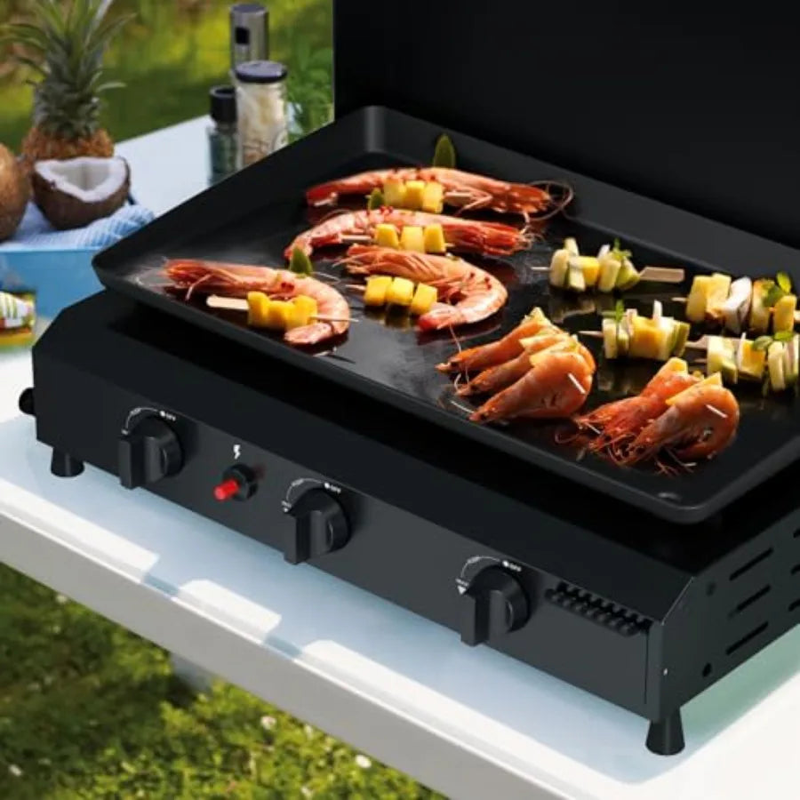 XMSJ 3 Burner Flat Top Grill With Hood Propane Griddle