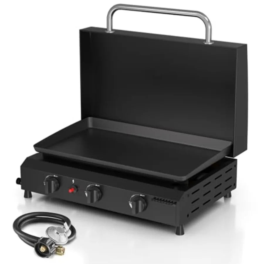 XMSJ 3 Burner Flat Top Grill With Hood Propane Griddle