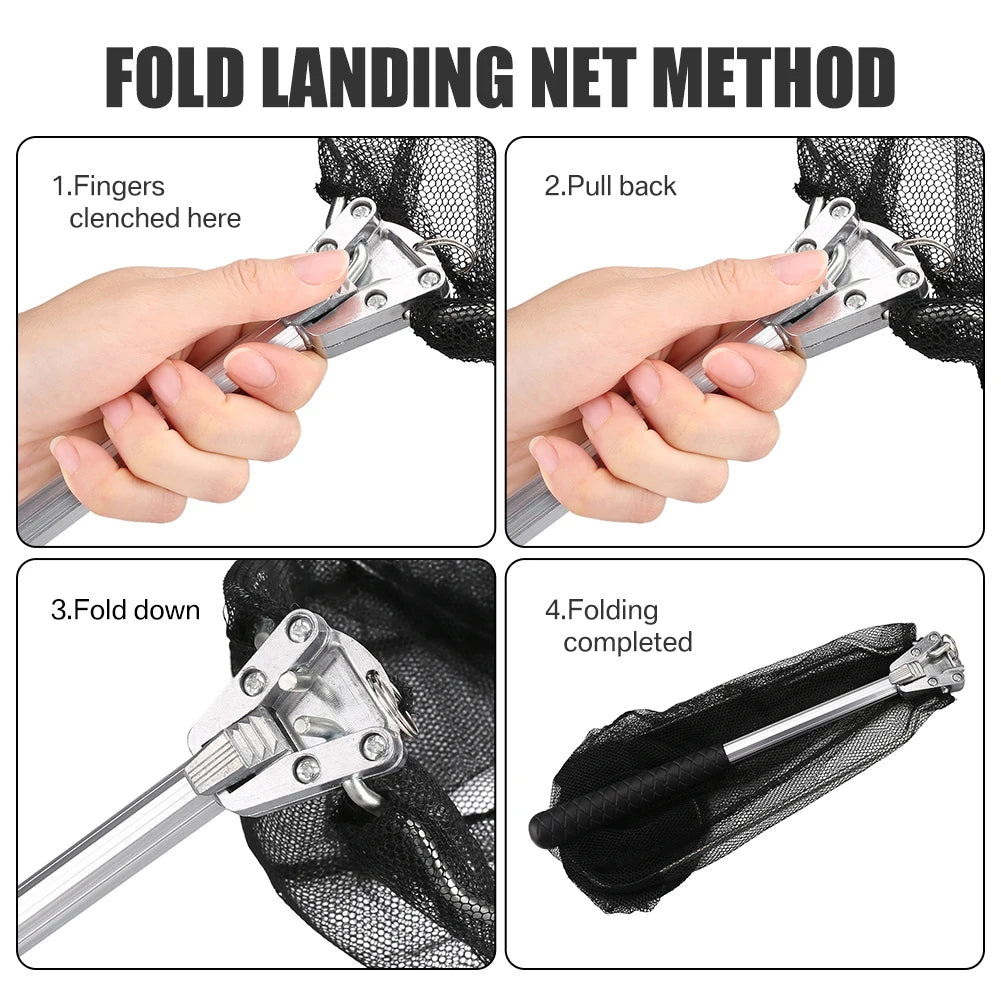 Collapsible Fishing Landing Net With Telescoping Pole Handle