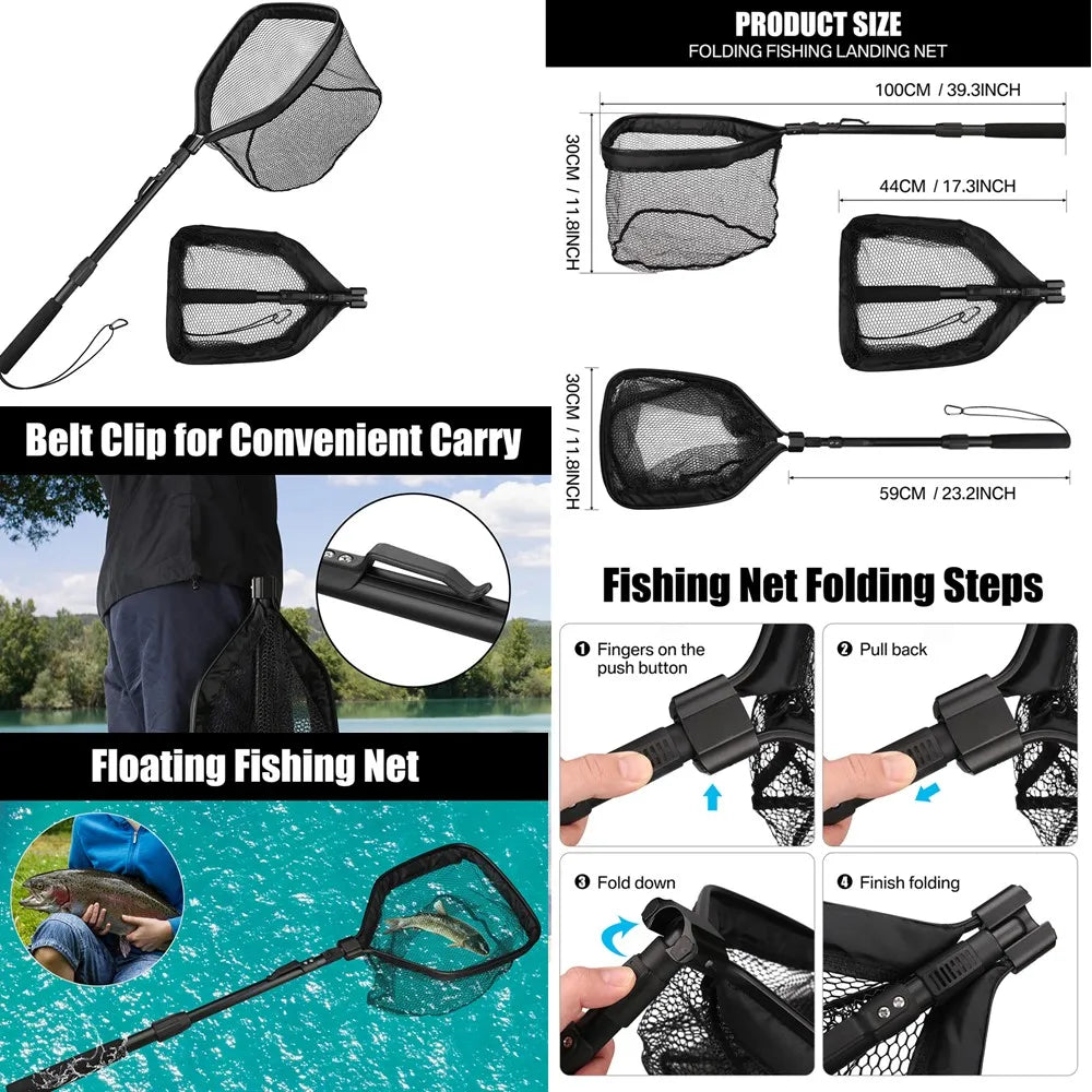Collapsible Fishing Landing Net With Telescoping Pole Handle