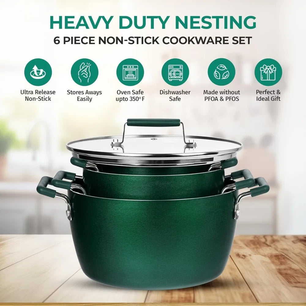Nonstick Stackable Cookware Set for Everyday Home Kitchen Use