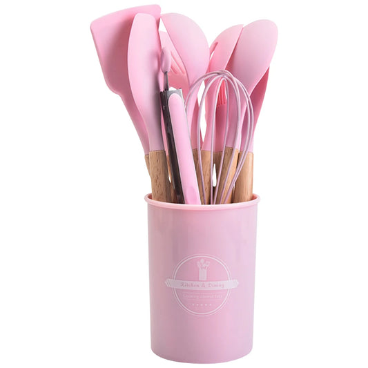 Shunmaii Silicone Spatula Kitchen Utensil Set Wooden Handles Non Stick