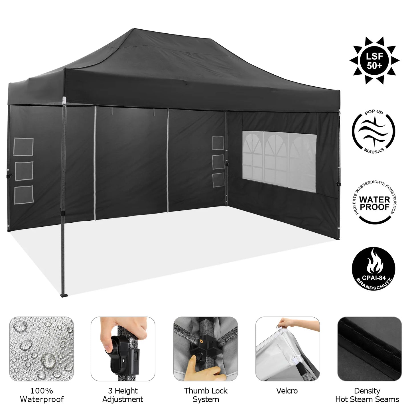 10x15 Heavy Duty Pop up Canopy Tent with 4 sidewalls Commercial Outdoor Canopy Wedding Party Tents for Wedding All Season Gazebo