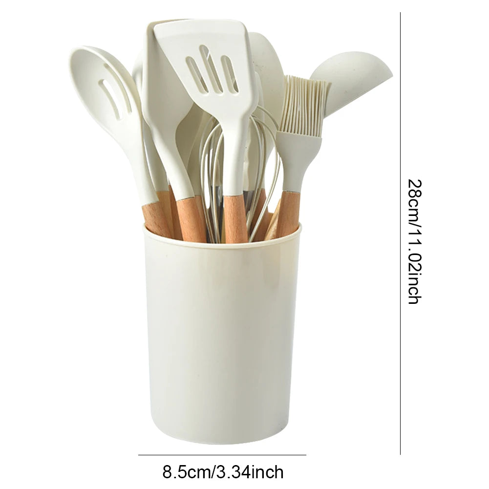 Shunmaii Silicone Spatula Kitchen Utensil Set Wooden Handles Non Stick