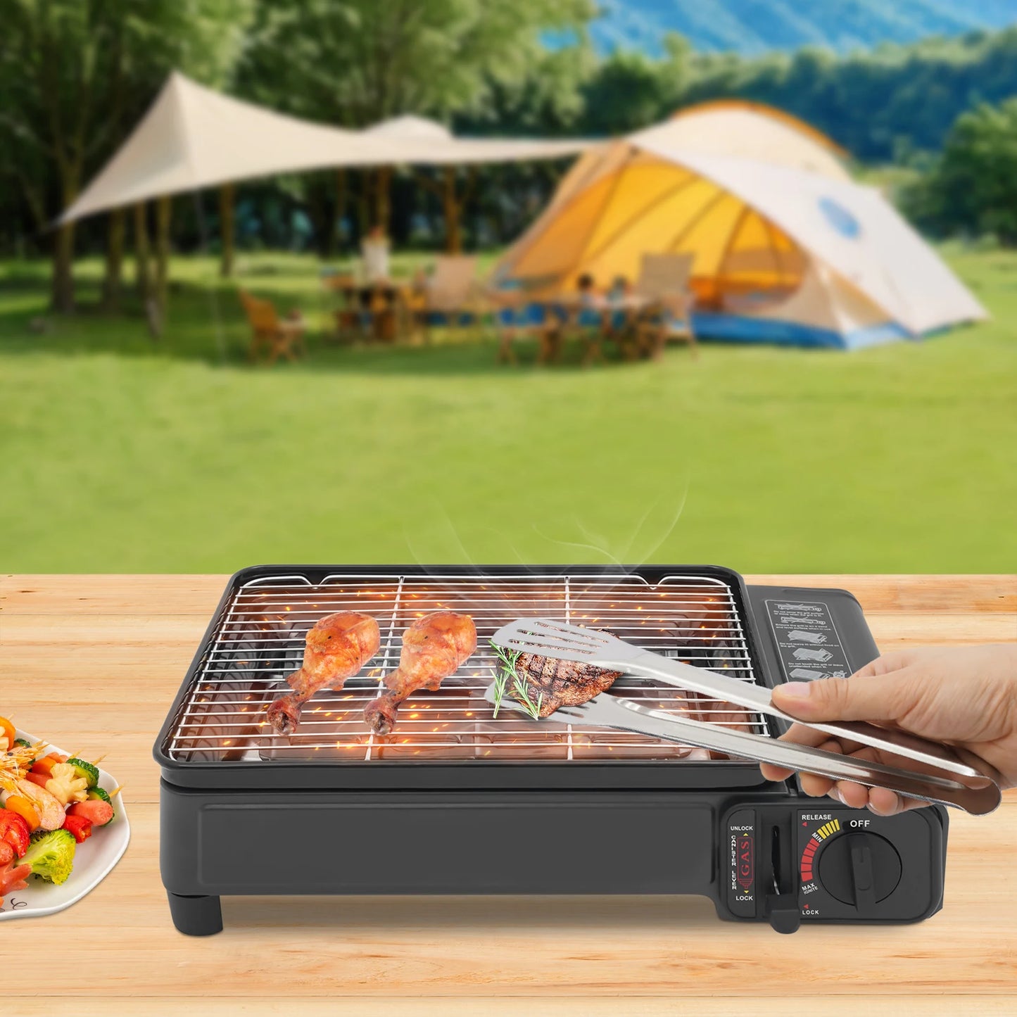 Powerful 2.2KW Portable Gas BBQ Grill Stove For Outdoor Camping
