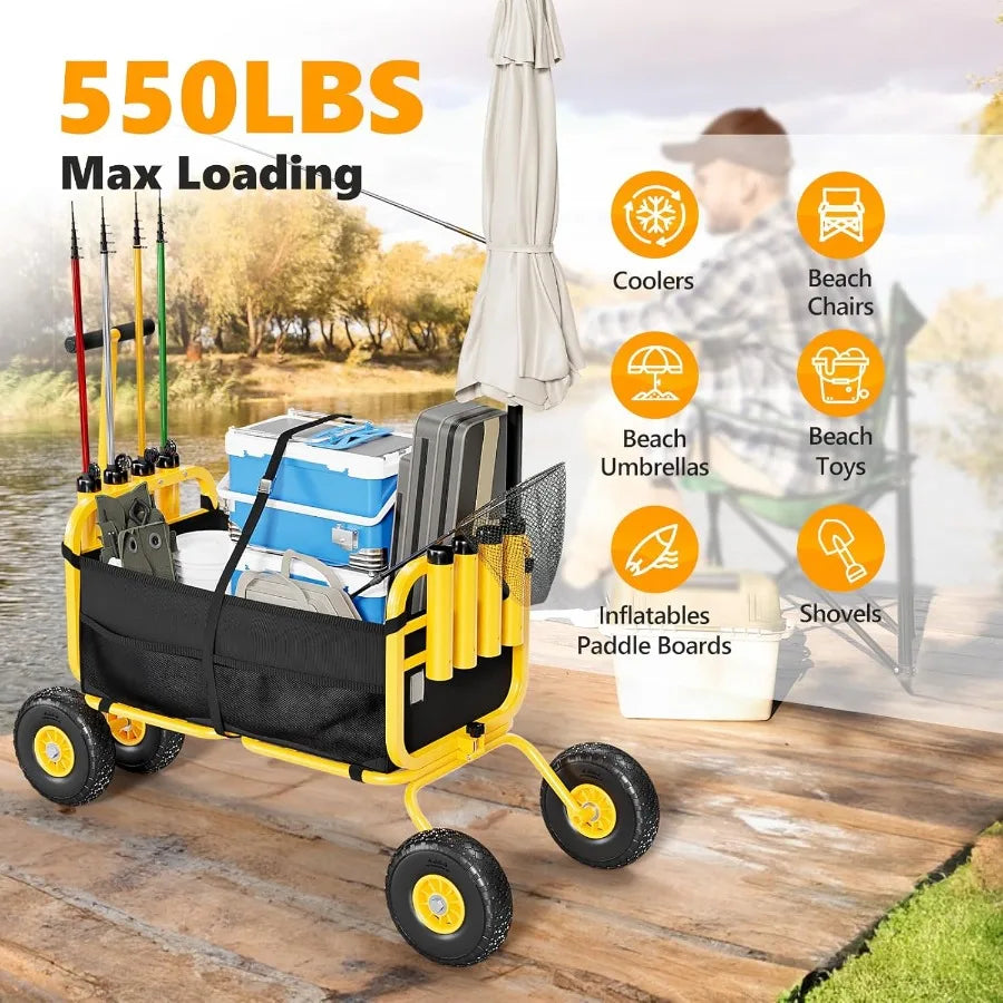 XMSJ Beach Cart With Airless Tires Foldable Wagon For Sand Transport