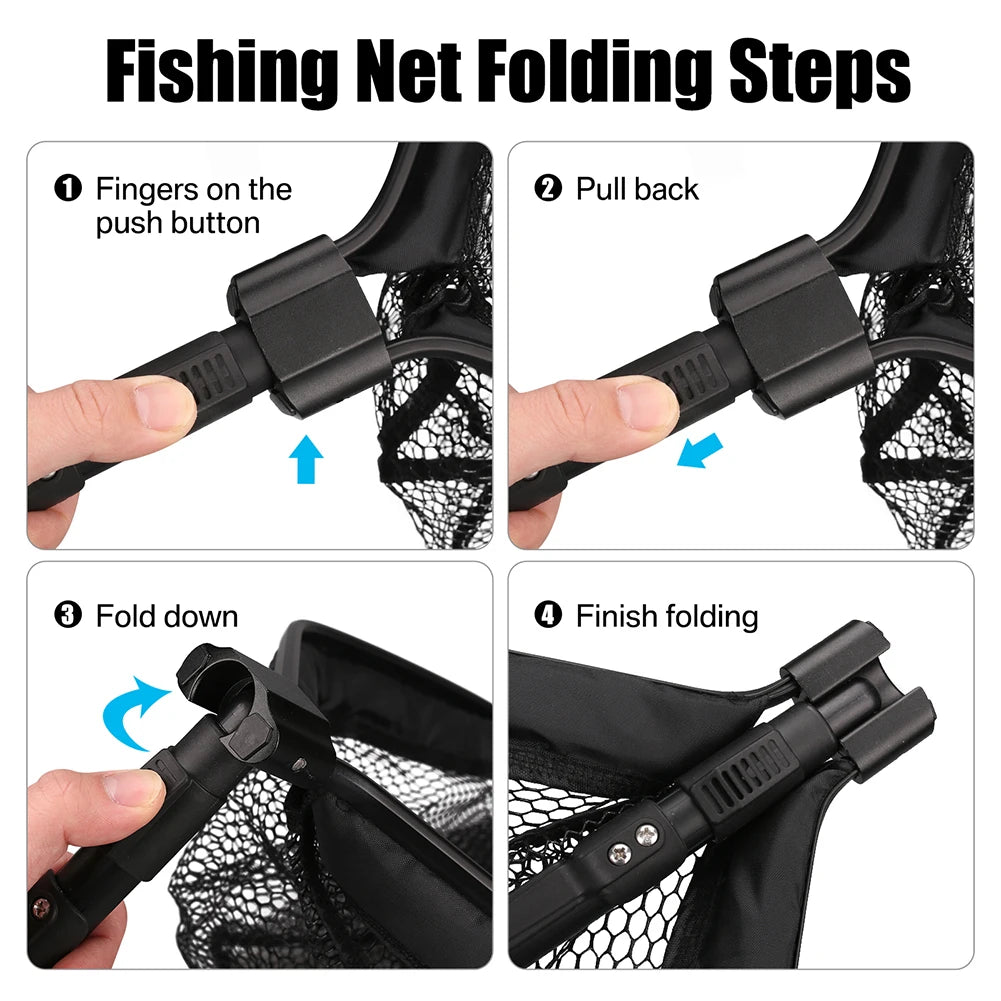 Collapsible Fishing Landing Net With Telescoping Pole Handle