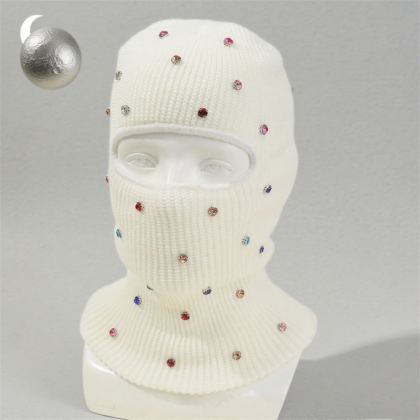 NONECN Winter Crystal Embellished Cozy Fleece Lined Balaclava