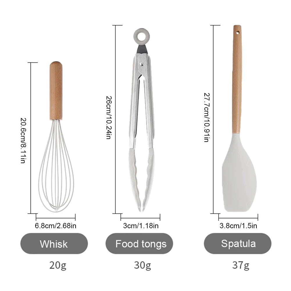 Shunmaii Silicone Spatula Kitchen Utensil Set Wooden Handles Non Stick