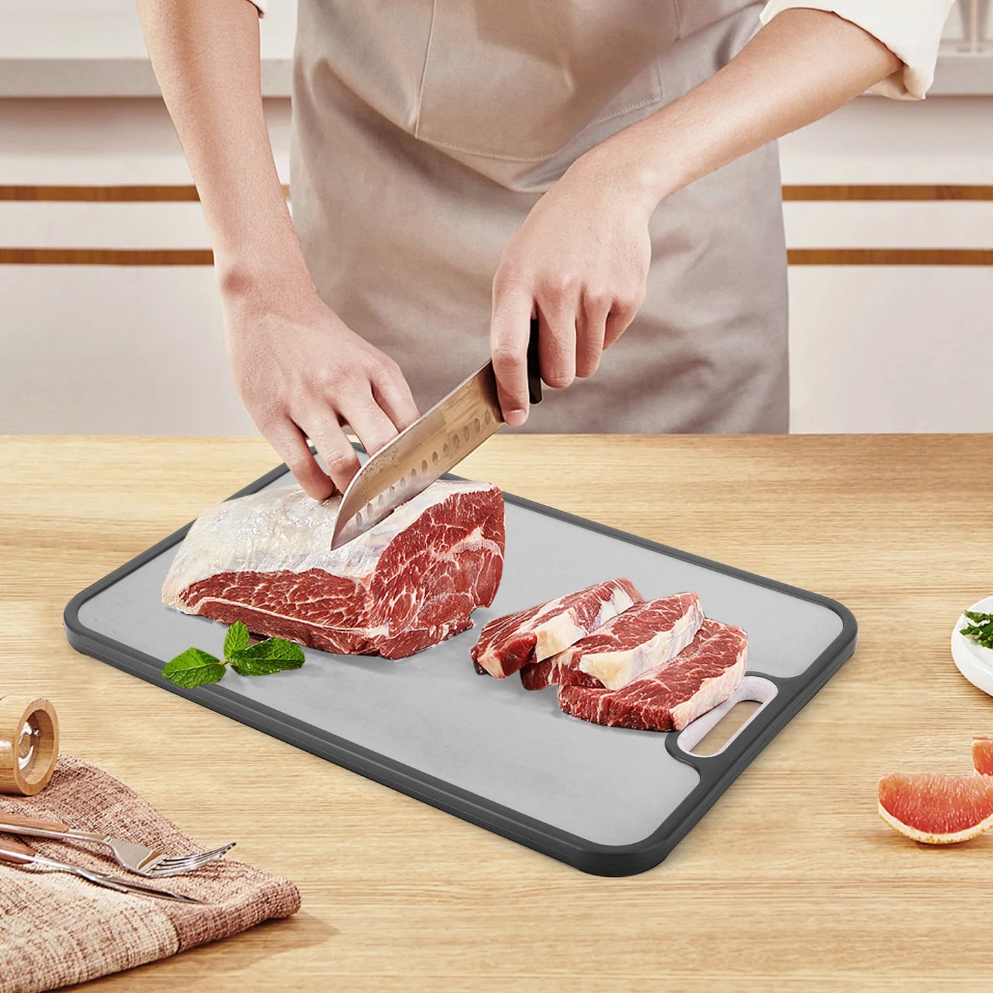 APWIKOGER Double Sided Titanium Cutting Board Food Grade Wheat Straw PP