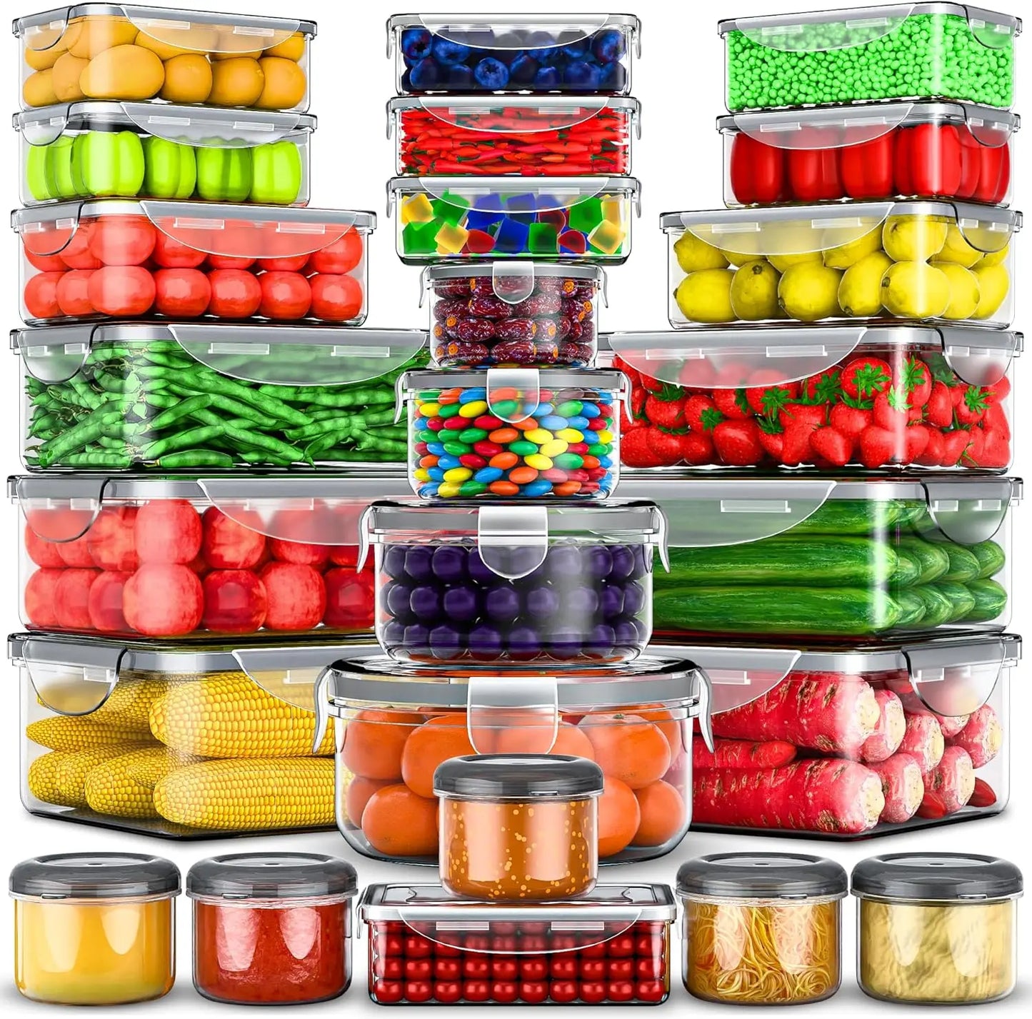 Airtight BPA Free Stackable Transparent Food Storage Containers Lids MicrowaveSafe