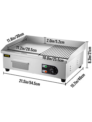 SucceBuy Electric Countertop Griddle Teppanyaki Grill Stainless Steel 1600W 3200W